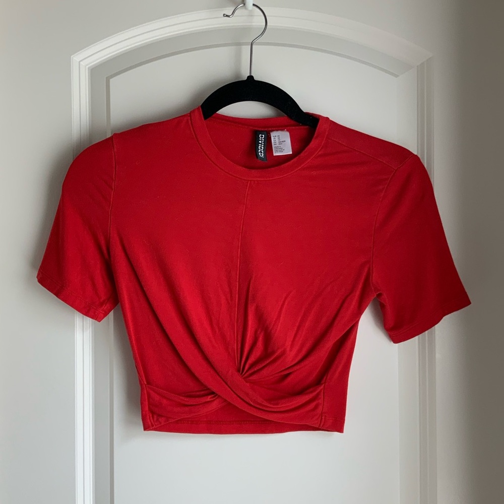 H&M Vibrant Red Twist Front Crop Top